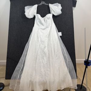 Lulus True Excellence Dress Women's XL White Puff Sleeve Bustie Ball Gown Bridal